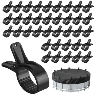 36 Stück Klemmzwingen für Poolabdeckung, Klammern mit Großer Spannweite, Federklemme mit Starker Spannkraft für Pool Abdeckungs, Siloplane pool, Abdeckplane, Winter Pool Zubehör(Schwarz,Klein x36)
