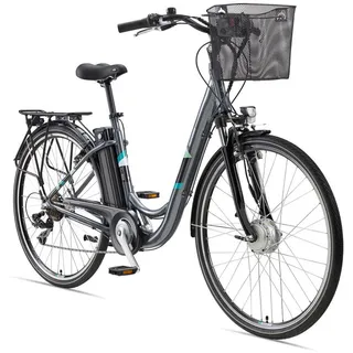 Telefunken E-Bike Cityrad Multitalent Rc822 Für Damen u. Herren 374,4 Wh Frontmotor 7-Gang-Kettenschaltung 28 Zoll , Anthrazit , Metall , 114.5 cm , Akkustatusanzeige, Seitenständer, Antirutschpedale, Beleuchtung vorne und hinten, Geschwindigkeitsanzeige, LED-Beleuchtung, Rücklicht, Reflektoren, Pedale mit Reflektoren, Ledersattel , Freizeit & Co, E-Mobilität, E-Bikes