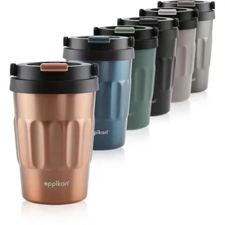 eppikan eppiCafé Edelstahl Thermobecher mit klappbarem Tragegriff - auslaufsicherer Coffee-To-Go-Becher für Kaffee und Tee 400 ml (Electric Copper)