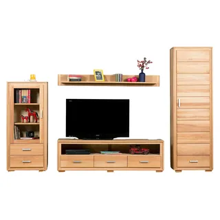 Wohnwand Genf Set VIII Kernbuche Massivholz geölt 4-teilig - Braun