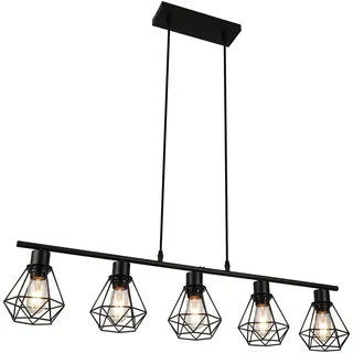 FORCOSO Pendelleuchte Esstisch 5 Flammig, Esszimmerlampe Schwarz Metall Hängelampe E27 Esstischlampe Hängeleuchte Höhenverstellbar, Industrie Vintage Esszimmer Esstisch Lampe Hängend Küche