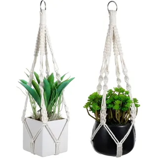 Nogeqi 2 Stück Makramee Blumenampel Hängend Innen, Boho Außen Pflanzenampel, Hängetopf Pflanzenaufhänger Hängepflanzen Übertopf Pastellfarben Hänge Pflanzen Planter Hanger Ampel Balkone (Beige)