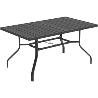 Outsunny Gartentisch 152x90 cm, Wetterfest Balkontisch aus Stahl, Beistelltisch mit Schirmloch, Latten-Design Esstisch Outdoor, Campingtisch, rechteckig 90x74x152 Gartenmöbel, Gartentische, Gartentische