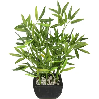 Flair Flower Bambus Pflanze künstlich in Schale mit Deko-Steinchen Bambusgras Lemongras Kunstpflanze Grünpflanze Kunstbaum Baum Zimmerpflanze Bambuspflanze Bambusbaum Strauch Lemongras Asiatische Gräser Sträucher