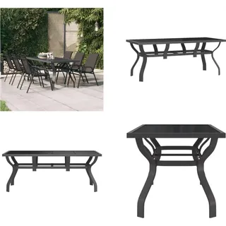 vidaXL Gartentisch Grau und Schwarz 180x80x70 cm Stahl und Glas - Gartentisch - Gartentische - Outdoor Tisch - Außentisch - Grau
