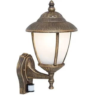 Außenlampe Wandleuchte Bewegungsmelder in Gold antik IP43 romantische Hof lampe