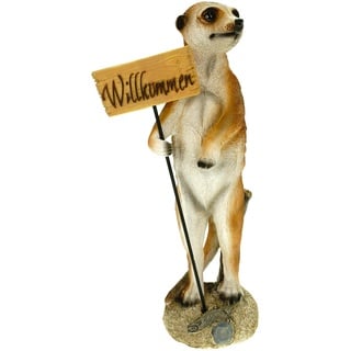 Udo Schmidt GmbH & Co. KG Kremer Schatzkiste Erdmännchen Willkommenschild Figur Gartenfigur 37 cm Meercat Tierfigur