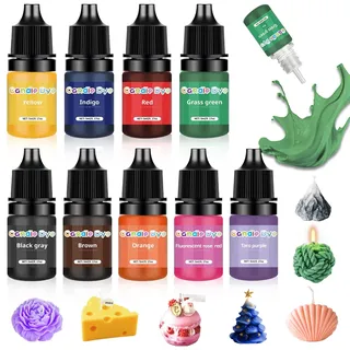 9 Farben Flüssig Kerzenfarbe Set, Hochkonzentrierte DIY Kerzen Farbstoffe für Sojawachs, Paraffin & Bienenwachs, Ergiebige Tropfen für Kerzenherstellung & Gelwachs, je 5ml Flasche