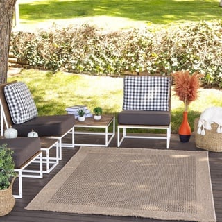 Livabliss Outdoor Teppich wetterfest, Cairns - In und Outdoor Teppich für Balkon 117x166 cm, Terrasse, Garten, Küche - Outdoor Teppich Boho Style, Teppich für draußen - Teppich Beige und Schwarz