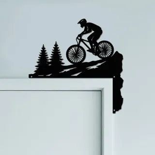 CUTHOLLOW Berg und Fahrrad Metall Türrahmen Deko, 25x25cm Schwarz Wanddeko für Tür, Kreativer Türrahmen-Kunst, Originelle Türecke Deko, Art Deco für Zimmertür, Haustür, Geschenke für Radfahrer, Junge