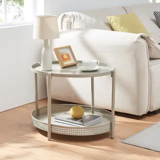 Couchtisch 'Jäller' Metall oval in Rattan-Optik 66 x 51 x 44 cm Taupe - Grau