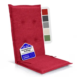 BI International Relexo Premium - Hochlehner Auflage Gartenstuhl Stuhlauflage mit Polster, Outdoor Sitzkissen & Stuhlkissen für Gartenmöbel Auflage wetterfest, Sitzkissen bequem (Rot, 2er Set)