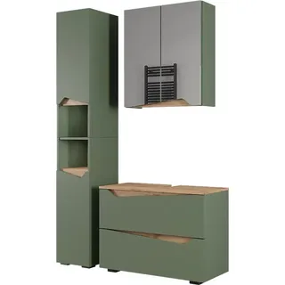 Vicco Badmöbel-Set Marelle, 3 Teile mit Hochschrank, Grün/Artisan - Grün