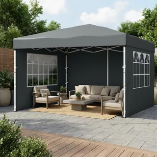 SONGMICS Faltzelt 3 x 3 m, mit Seitenwänden, stabil, tragbar, Pavillon für Garten, Hof, Markt, Sonnenschutz, grau - Grau