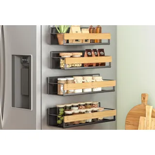 SONGMICS Gewürzregal magnetisch, 4er Set, 2 große und 2 kleine Regale, Gewürz-Organizer ohne Bohren, Magnetregal, für Küche, Kühlschrank, Mikrowelle, Waschmaschine, tintenschwarz-naturbeige KCS062BH01