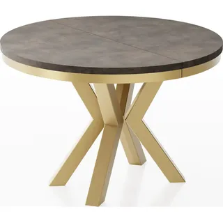 WFL Group Esstisch Clara Gold runder ausziehbarer, Dunkelgrauer Chicago Beton 120-200/120/76 cm , Holzwerkstoff , Rund,Rund , 120x76x120 cm , Esszimmer, Esstische