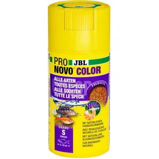JBL PRONOVO COLOR GRANO CLICK, Farbfutter-Granulat für alle Aquarienfische von 3-10 cm, Klickdosierer, Fischfutter-Granulat, Größe S, 100 ml