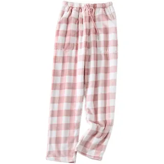 Pyjamahose Damen Lang Kariert Flanell Pyjama Schlafhose Weihnachten Kuschelig Plüschhose Mädchen Lässig Aesthetic Locker Schlafanzughose Hausehose Kuschelhose Flauschig