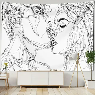 Gualiy Wandteppich 300x256 Groß, Wandteppiche Schwarz Weiß Abstrakte Kuss Wandbehang Wall Tapestry Tapisserie Wanddeko Romantische Wandtuch
