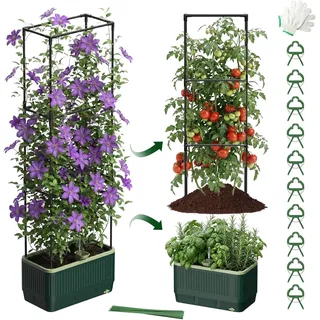 MQJIAZHI Selbstbewässernder Tomatentopf mit Rankhilfe, 130cm Pflanzkübel mit Rankgitter, Garten Spalier mit Pflanzkasten, Hochbeet für Kletterpflanzen, Gemüse Kübel für Outdoor, Balkon und Garten
