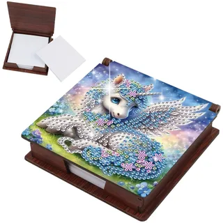 JICFDAO Zettelbox mit 100 Blatt 11x11cm 5D Diamond Painting Notizzettel Box Diamant Malerei Zettelkasten DIY Crystal Art Haftnotizen Halter Notiz Box Mosaik Kits Kreatives Geschenk Blaues Einhorn