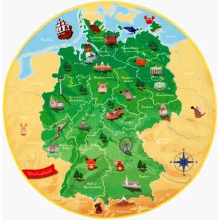 Böing Carpet Kinderteppich »DeutschlandKarte DE-1«, rund, 2 mm Höhe, Spielteppich, Motiv Deutschlandkarte, Kinderzimmer Böing Carpet grün Ø 130 cm   1 St.