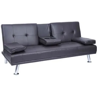 MCW 3er-Sofa MCW-F60, Couch Schlafsofa Gästebett, Tassenhalter verstellbar 97x166cm ~ Kunstleder, braun