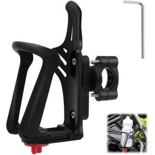 Unyqoos® Verstellbarer Flaschenhalter Fahrrad/Motorrad – Kunststoff & Edelstahl, für Rahmen 15–33 mm, Flaschen Ø 46–75 mm, 360° drehbar, ohne Bohren - Schwarz