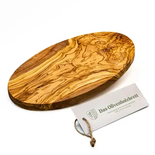 DAS OLIVENHOLZBRETT® / Brotzeitbreit Olivenholz oval/Frühstücksbrett aus Holz oval/Schneidebrett/Servierbrett/Vesperbrett aus Olivenholz / 35 cm