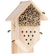 Relaxdays Insektenhotel Holz, Garten & Balkon, Bienenhotel zum Aufhängen, HBT: 27x19x12,5 cm, Insekten Nisthilfe, Natur