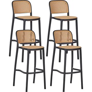 Beliani Barstuhl 4er-Set Beige und Schwarz PP-Sitz Stapelbar für Innen und auch den Außenbereich ohne Armlehnen - Beige, Schwarz