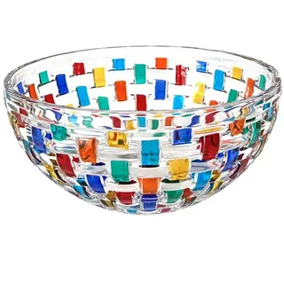 Puremagics Große, handbemalte bunte Kristallglas-Salatschüssel, 20,3 cm Durchmesser. Dekoration Glas-Rührschüssel für Zuhause, Büro, Hochzeitsdekoration, Obst, Snacks, Dessert, Servierer.