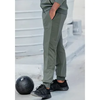 Sweatpants LE JOGGER, Herren, Gr. M (48/50), XXL, grün, Obermaterial: 50% Polyester, 45% Baumwolle, 5% Elasthan, unifarben, bequem knöchellang, Hosen Sweatpants, mit farblichen Einsatz und Reißverschlusstaschen