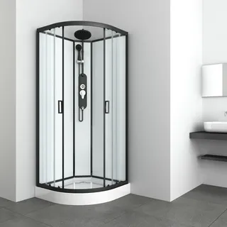 sanotechnik handelsgesellschaft m.b.h. EPIC 1 Komplettdusche mit Schiebetür 90 x 225 cm schwarz Sicherheitsglas Duschwanne