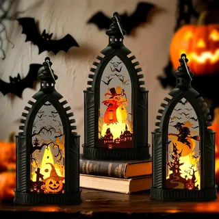 Dandin 3 Stück Halloween Deko Kürbis Laterne,Halloween Herbstdeko Innen Outdoor,Halloweens Deko Aesthetic Draußen,Laterne Outdoor mit LED Kerze zum Aufhängen Herbst Innen Außen Baum Licht Lamp