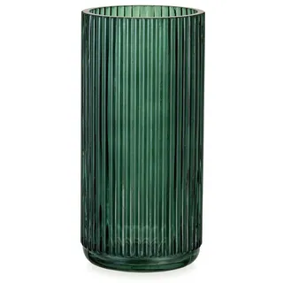 Hewory Blumenvase Glas Glasvase für Tischdeko: 20cm Große Vase Grün Vase Glas für Blume - Gerippte Glasvase Gross Grüne Blumenvase Modern für Deko Wohnzimmer Home Decor Pampasgras