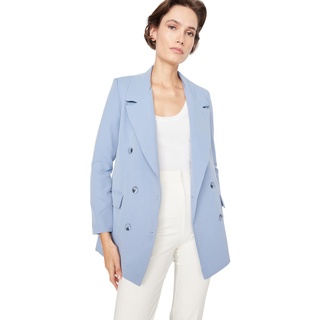 TRENDYOL Damen Trendyol Damen Regular Zweireihig Plain Webstoff Blazer Coat, Blau, 34 EU