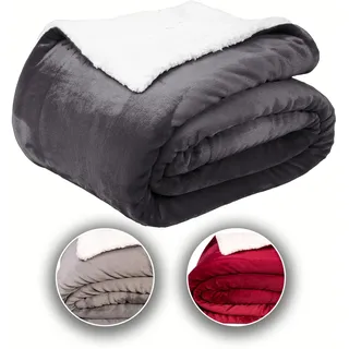 Komfortec Kuscheldecke 150x200 cm, Oeko-TEX Zertifizierte Flauschig Fleecedecke, warm Sherpa Sofaüberwurf, Dick Sofadecke, Anthrazit