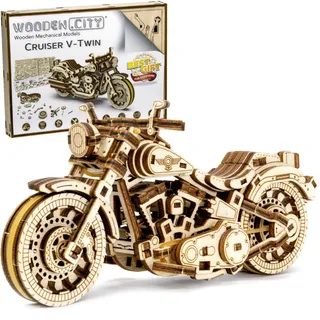 WOODEN.CITY Holzmodellbausatz Cruiser V-Twin, Mechanisch 3D Puzzle, Brettspiele Erwachsene, Holzpuzzle Erwachsene - DIY Spielzeug, Laser Cut Hobby, Ideal Geschenk und Dekoration für Erwachsene