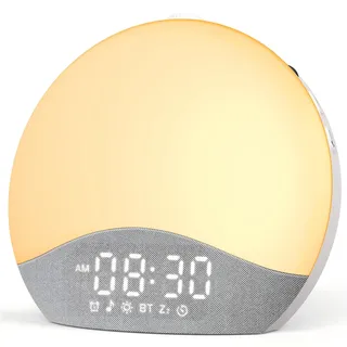 ecozy Tageslichtwecker, Lichtwecker, Bluetooth-Synchronisierung, 26 Beruhigende Klänge mit Weißes Rauschen, 17 Nachtlichter, Beleuchteter Button, Sonnenaufgang Wecker für Tiefschläfer/Kinder