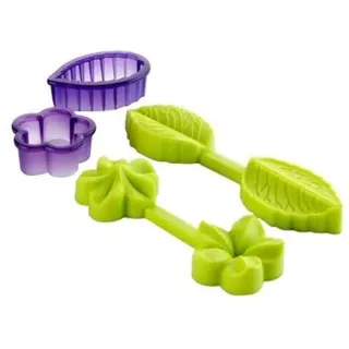 IBILI Fondant Mould 3D Set Flower & Leaf 4 Pieces of Silicone, Green/Purple, 22 x 9 x 2 cm