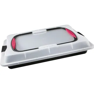 Zenker Blechkuchen-Container to go, Backblech mit Transport-Abdeckung für unterwegs, Backform antihaft mit Deckel und Softgriffen (Kuchenform: ca.425x295x75 mm), Menge: 1 Stück