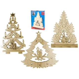 Set 3 Weihnachtsbäume mit Lichtern Verschiedene Farben Home Holz Dekoration