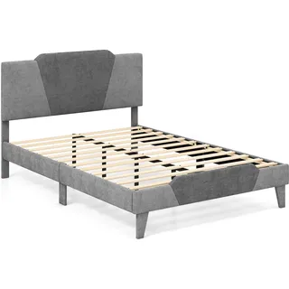 COSTWAY Polsterbett 200 x 140 cm, Doppelbett mit Lattenrost & Kopfteil, Gepolstertes Bettrahmen, Bettgestell, Plattformbett für Erwachsene & Jugendliche - Grau