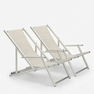 2er Set Strandliegen Liegestühle Sonnenliegen mit Armlehnen aus Aluminium Riccione Gold Lux - Grau - Grau