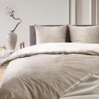 Blumtal Bettwäsche 155x220 cm Cashmere-Touch Plüsch - OEKO-TEX Zertifiziert, Flauschig Mit Kissenbezug 80x80 2x - Winter Mikrofaser, Weich, Taupe-Beige