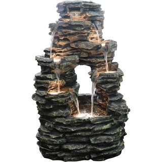 Dehner Gartenbrunnen Salto mit LED Beleuchtung, ca. 99 x 63.5 x 50 cm, Polyresin, grau