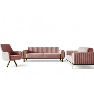 Fun Möbel Sofaset Designersofas VALERIE 3-2-1 in Stoff Stoff Elisa Velvet Altrosa - Rosa