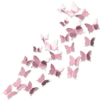 XETHI 24 Stk. Spiegel-Schmetterling Wandtattoo | 3 Größen 3D Schmetterlinge Roségold Wanddeko | Abnehmbare Deko für Kinderzimmer Schlafzimmer Hochzeit Party