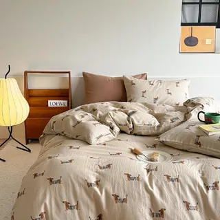 Lanqinglv Bettbezug 200 x 200 cm, Rosa, Hund, Dackel, braun, Bettwäsche für Kinder, Reißverschluss, Bettwäsche für Doppelbett, Erwachsene, mit 2 Kissenbezügen, 65 x 65 cm